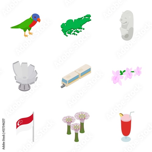 Singapore icons set, isometric 3d style