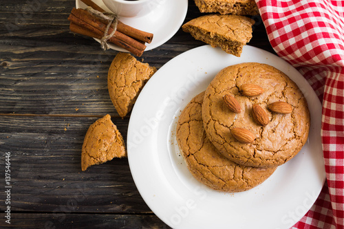Wallpaper Mural Cookies with almonds on a white plate. Tasty dessert. Torontodigital.ca