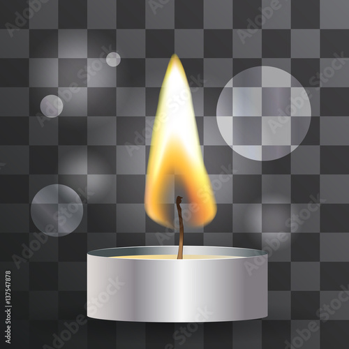Vector realistic flame. Tea Candle on transparent background.