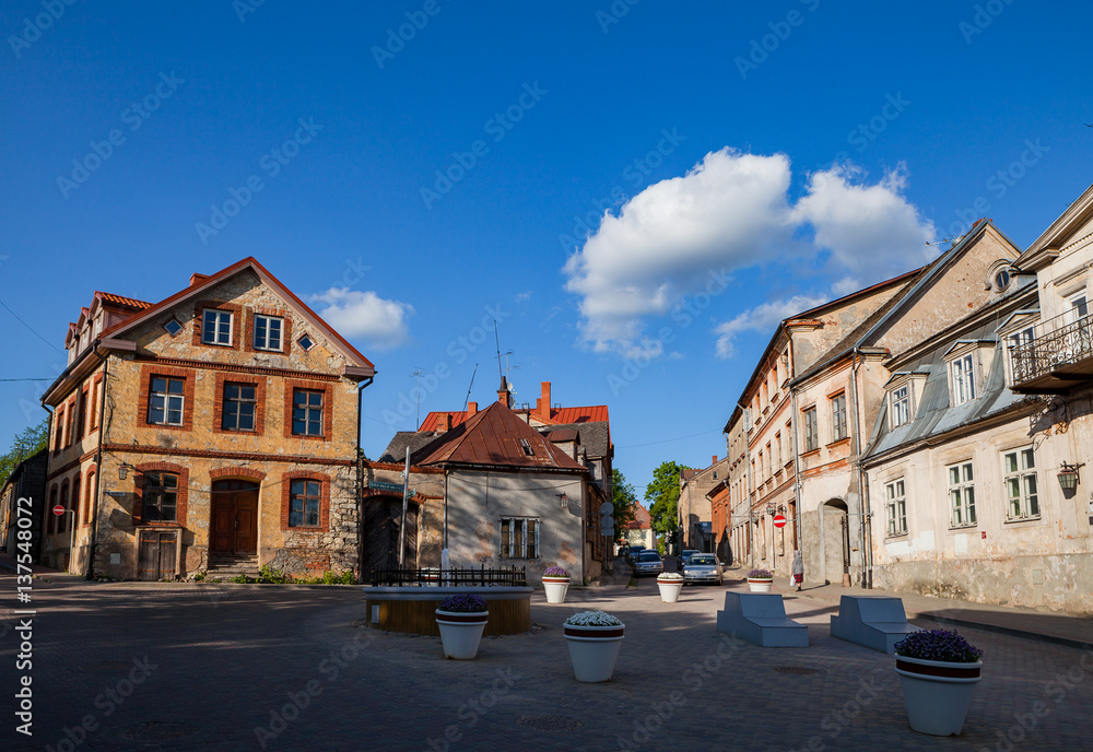 Old town street and buildings. Cesis, Latvia.