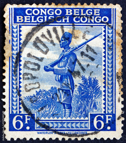 Postage stamp Belgian Congo 1942 Askari, soldier photo
