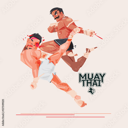 Muay Thai. Thai Boxing. combat sport and martial arts concept. character design with typographic - vector