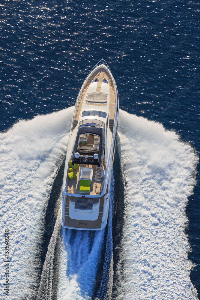 luxury yacht in navigation, aerial view