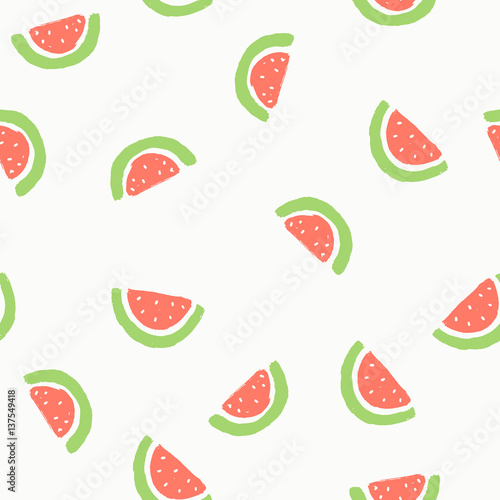 Cute seamless pattern with watermelons. Vector hand drawn background