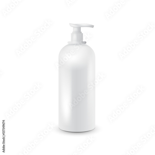 Jar with liquid soap for your logo and design is easy to change colors. Realistic white cosmetic container for soap cream, lotion. Mock up bottle.