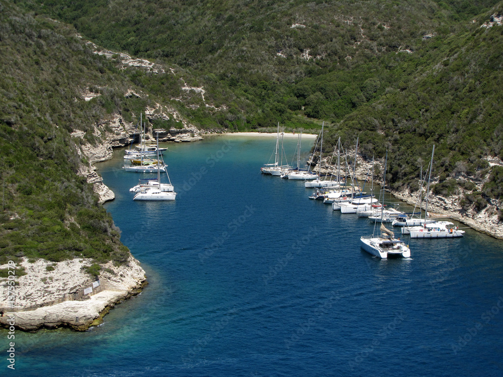 the natural harbor, in an inlet, view from Bonifacio. Corsica Island, France