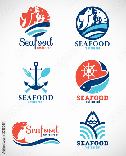 Seafood restaurant  and fish logo vector set design