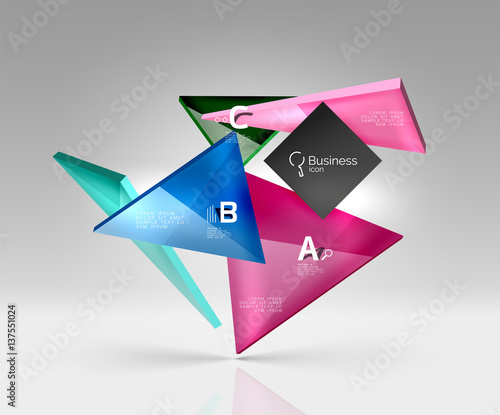 Vector glass triangles composition on grey 3d background