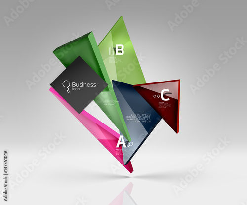 Vector glass triangles composition on grey 3d background