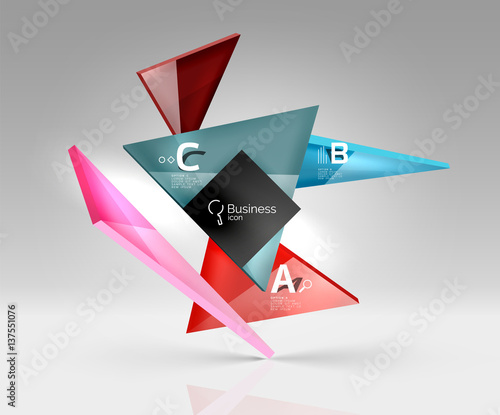 Vector glass triangles composition on grey 3d background