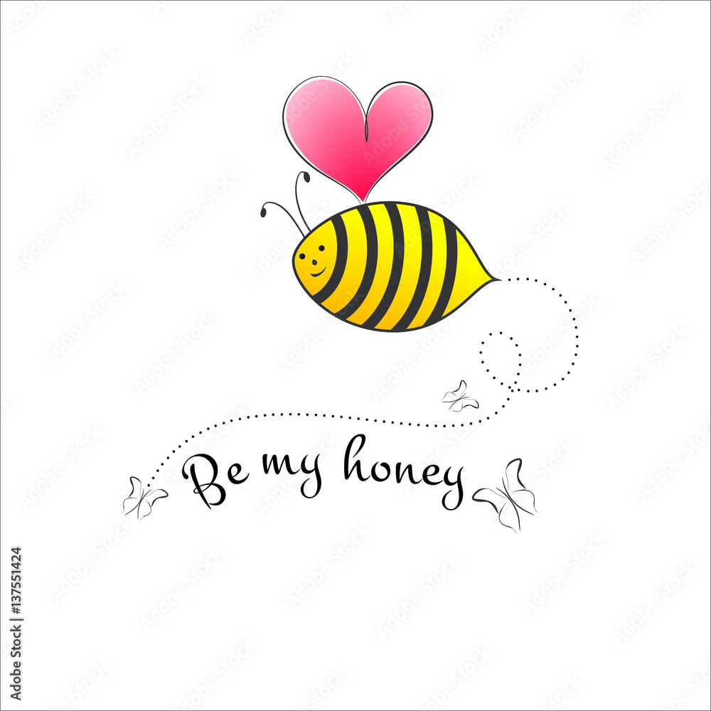 funny cartoon bee with wings in the shape of heart Stock Vector | Adobe  Stock
