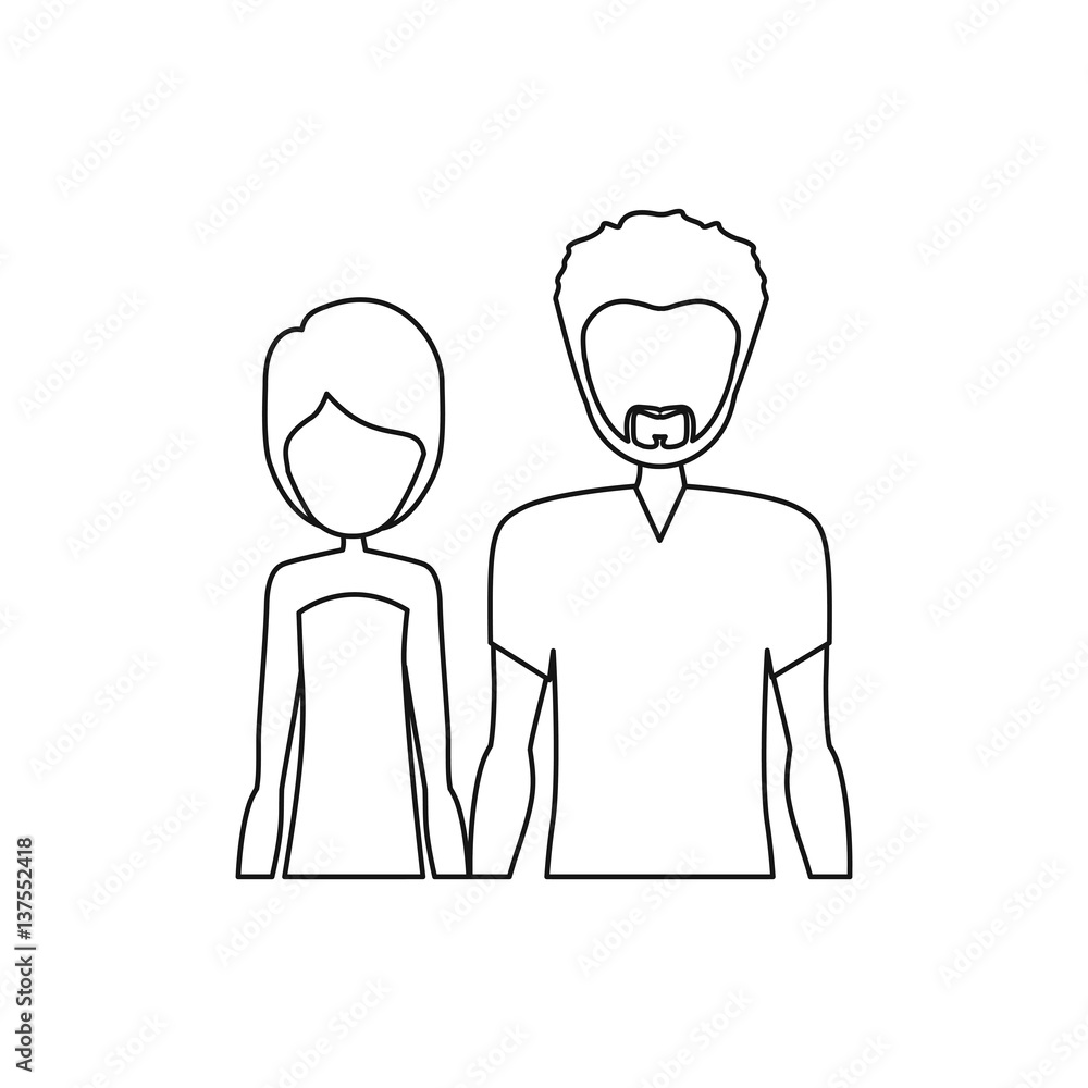 monochrome contour half body with man with beard and woman with short hair vector illustration monochrome contour half body with man with beard and woman with short hair vector illustration