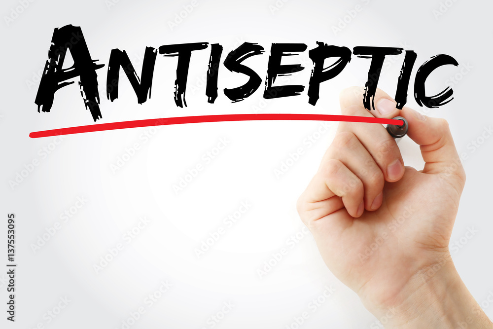 Hand writing Antiseptic with marker, concept background Stock Photo