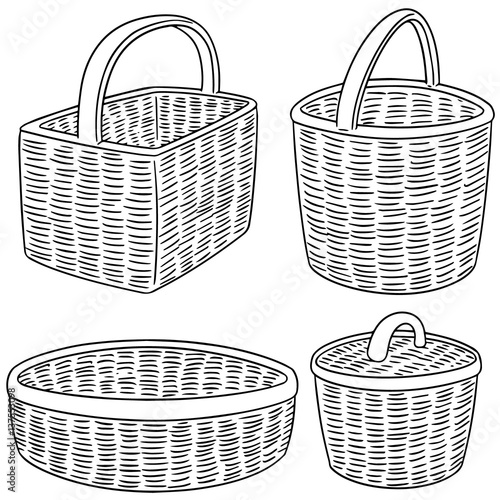 vector set of wicker basket