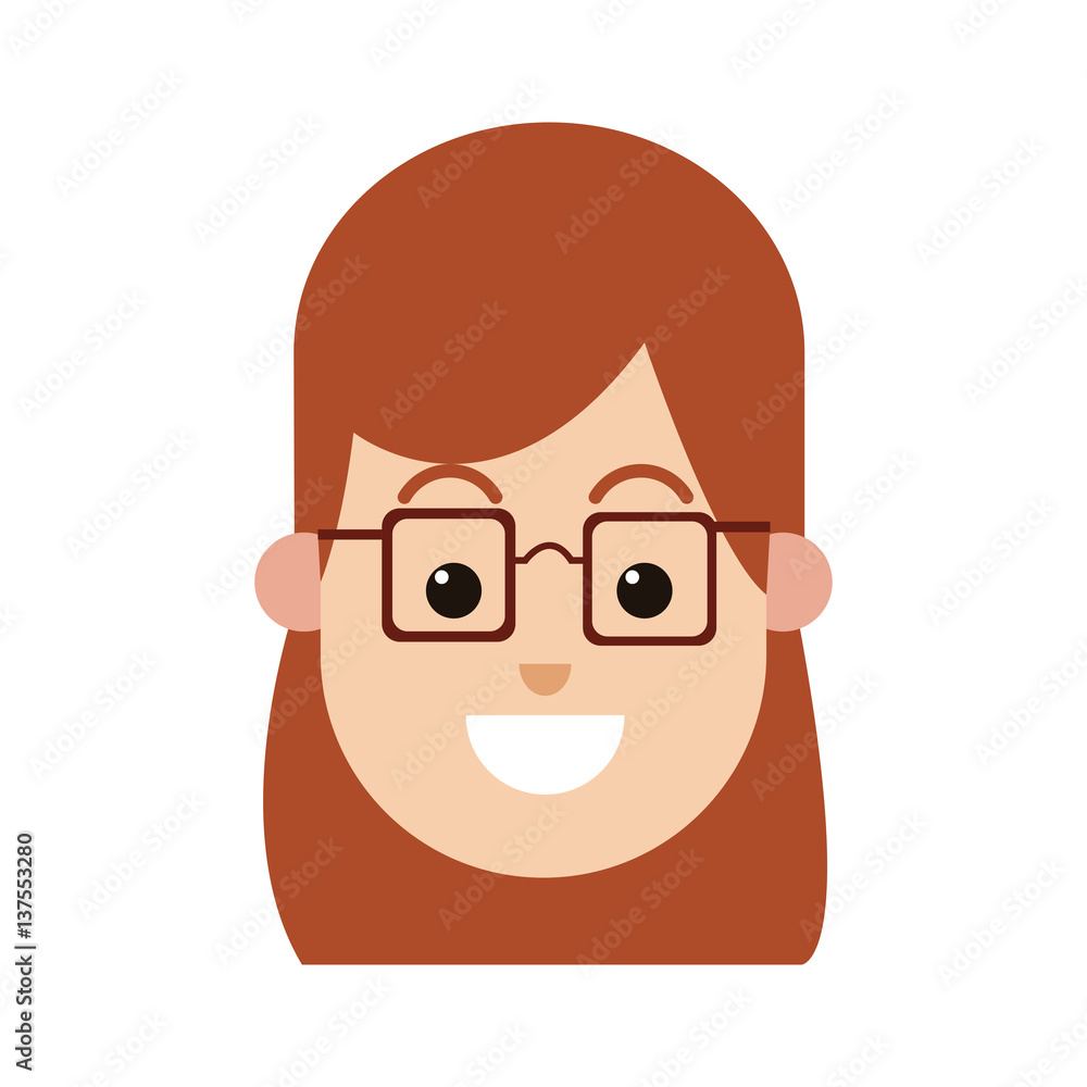 happy woman with glasses cartoon icon over white background. colorful design. vector illustration