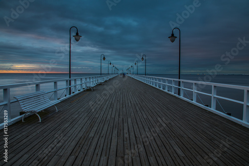 Wooden pier in Gdynia Orlowo in the morning with colors of sunrise. Poland. Europe. © R_Szatkowski