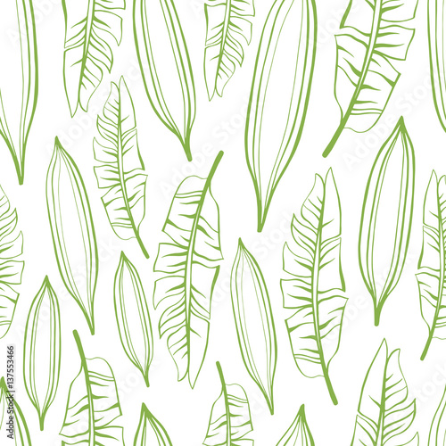 Fototapeta Naklejka Na Ścianę i Meble -  Tropical seamless pattern with exotic palm leaves.