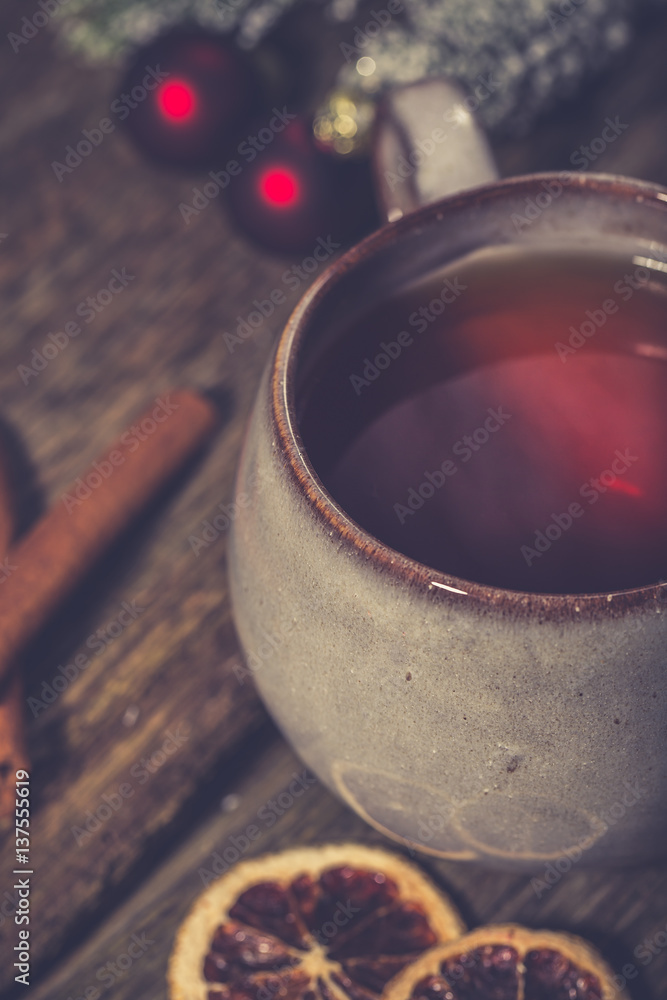 Hot winter tea with spices