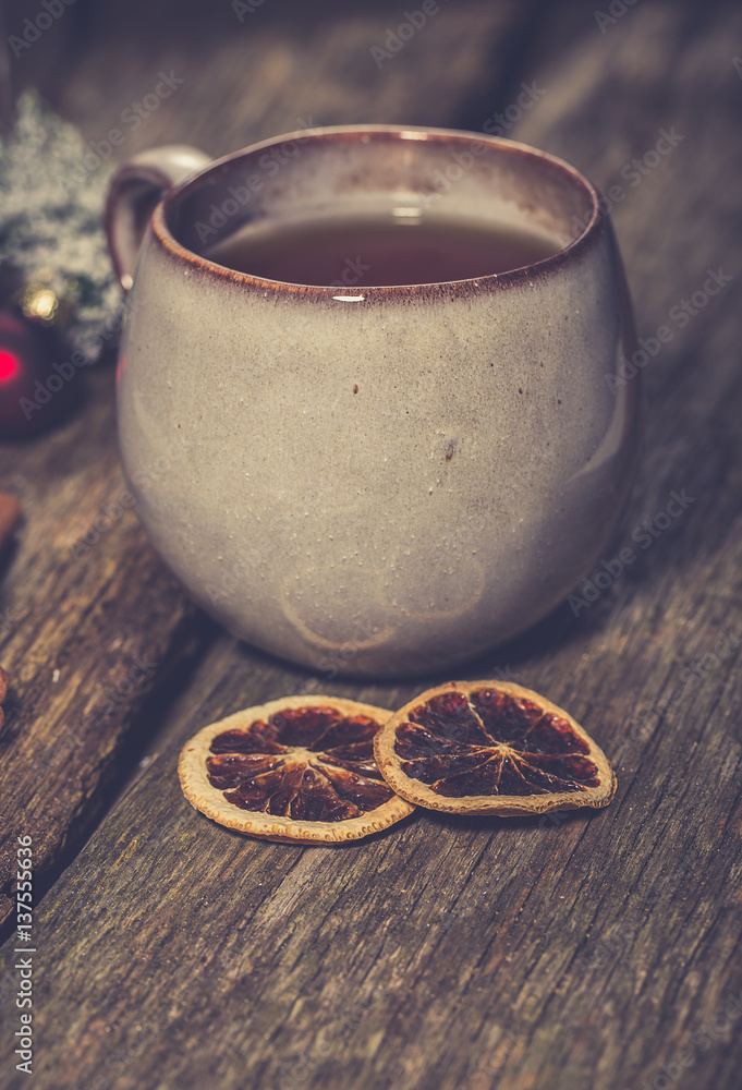 Hot winter tea with spices