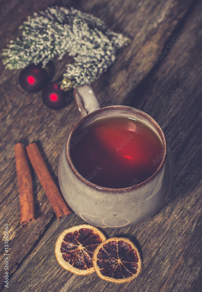 Hot winter tea with spices