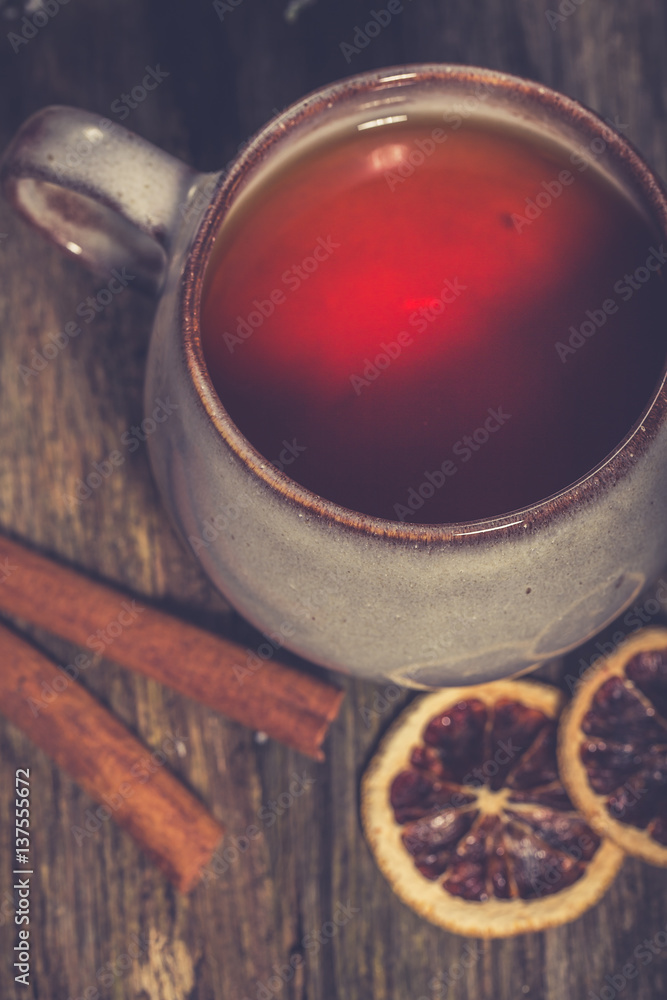 Hot winter tea with spices