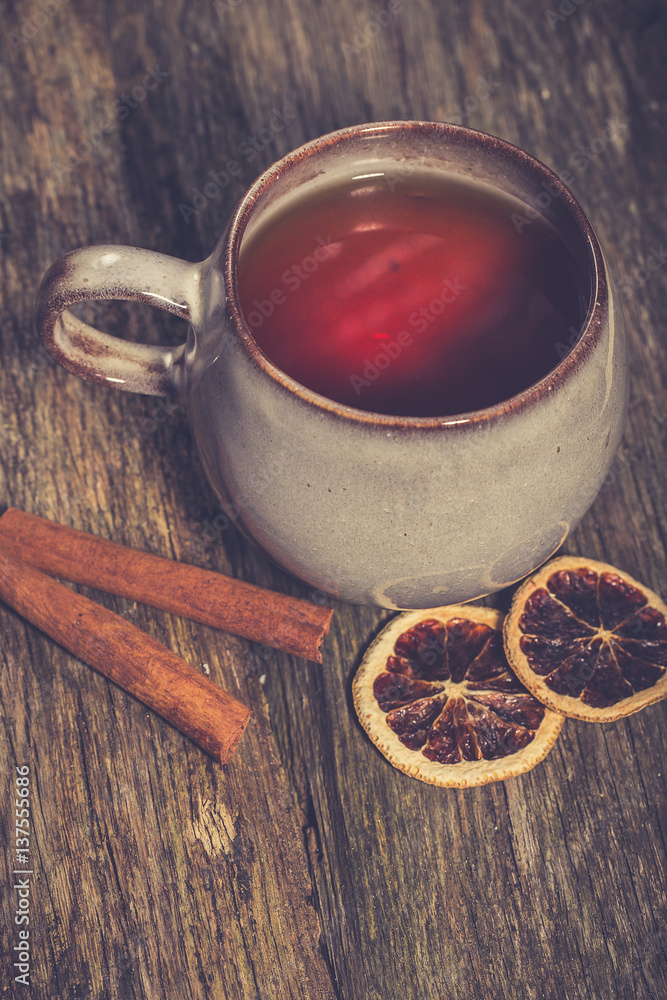 Hot winter tea with spices