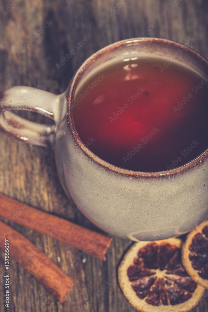 Hot winter tea with spices