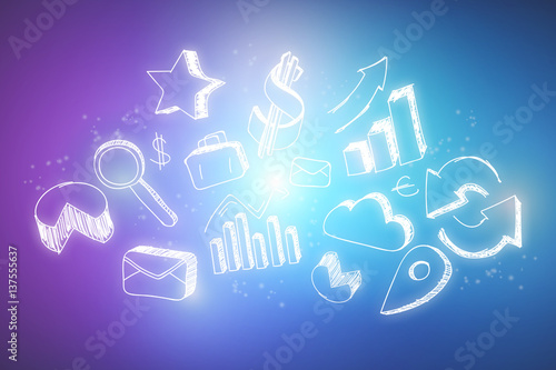 Business hand drawn icon flying isolated on background - Technology concept