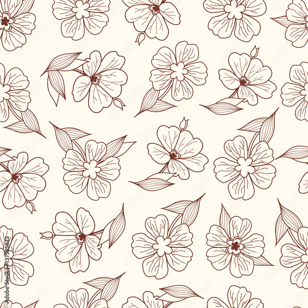 Floral print. Seamless pattern. Botanical ornament. Monochrome texture.