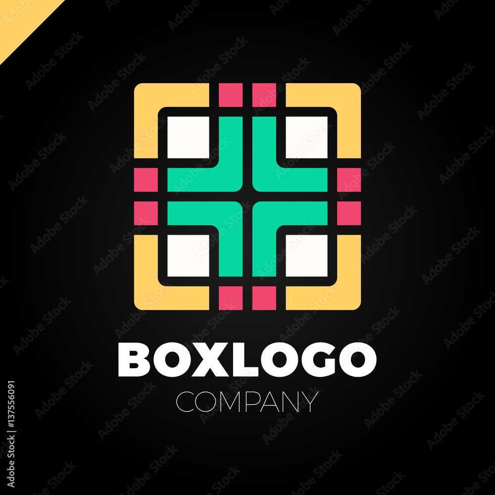 Obraz premium Design abstract square logo element with medical cross in middle. Crushing round rectangle pattern. Colorful square icons