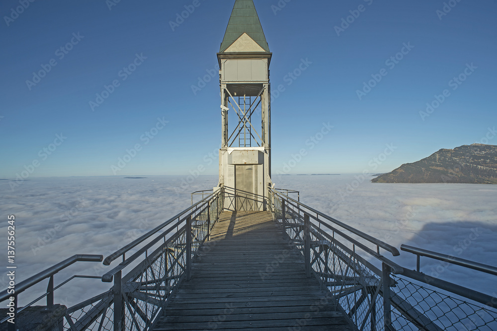 Hametschwandlift bei Obbürgen über dem Nebelmeer, Nidwalden/Luzern, Schweiz