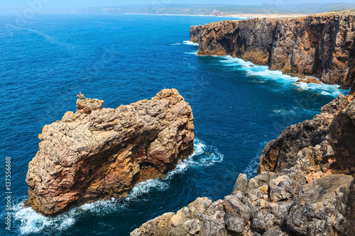 Nest of storks on rock.