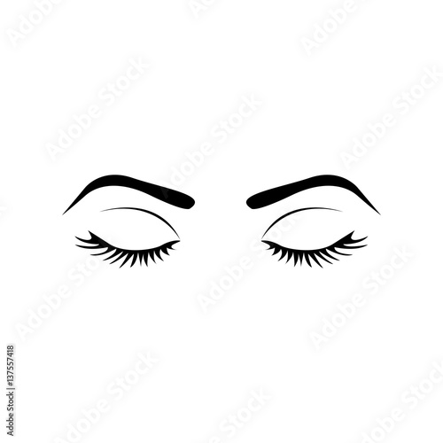 monochrome silhouette with female eyes closed and eyebrow vector illustration