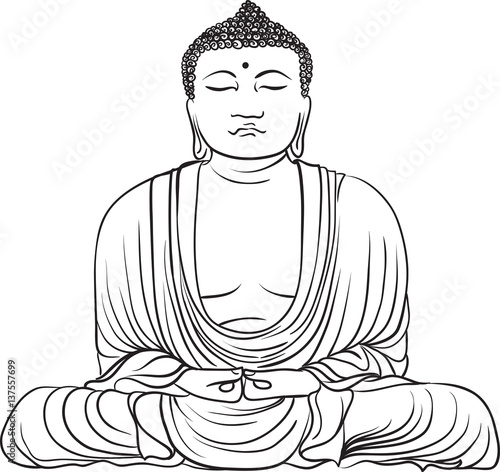 Drawing of a Buddha statue. Art vector illustration of Gautama. Buddhism Religion