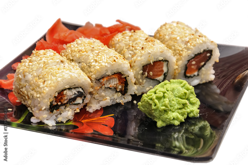Sushi set on black background