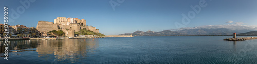 Panoramic view of Citadel and harbour entrance at Calvi Corsica