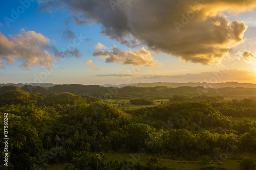 Landscape in Philippines, the sunset over the fields on Island Bohol