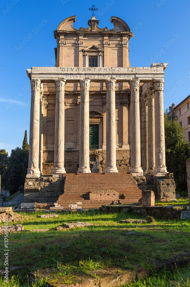 Fototapeta premium Rome. Italy. Temple of Antoninus and Faustina, 141. Was reworked in the Church of St. Lawrence in the XI century.
