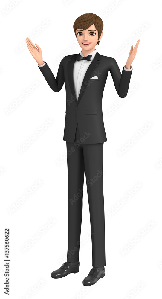 3D illustration character - Handsome young groom in a wedding tuxedo 3D illustration character - Handsome young groom in a wedding tuxedo
