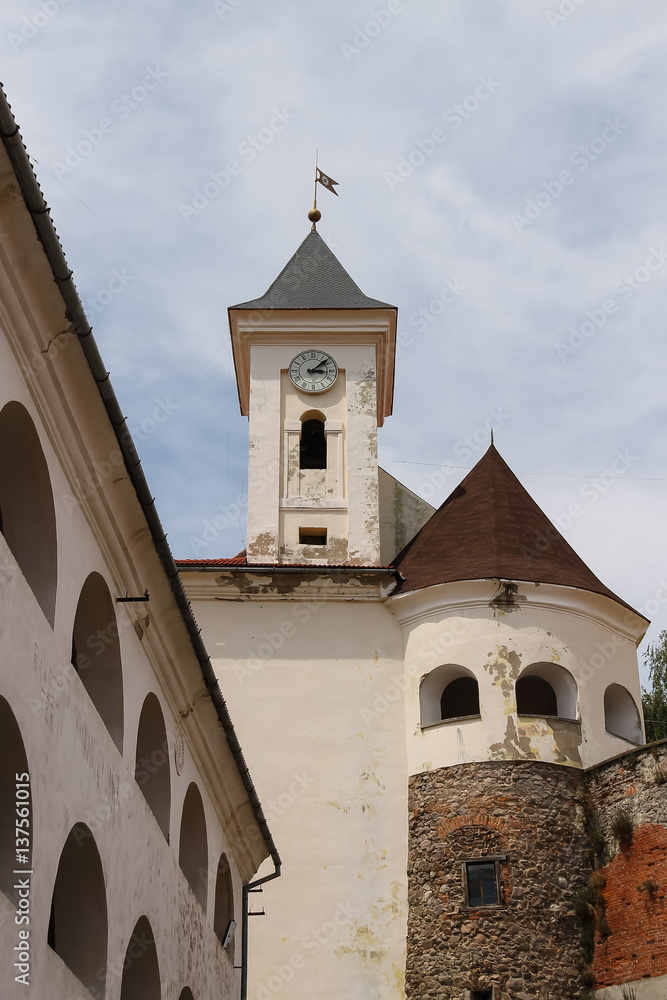 Fototapeta premium Clock tower of Palanok Castle. Mukachevo, Ukraine
