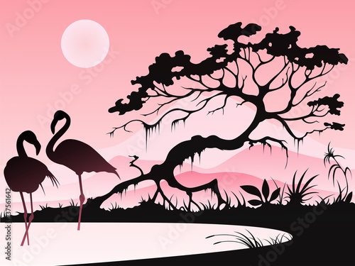Landscape with two flamingos © artspace