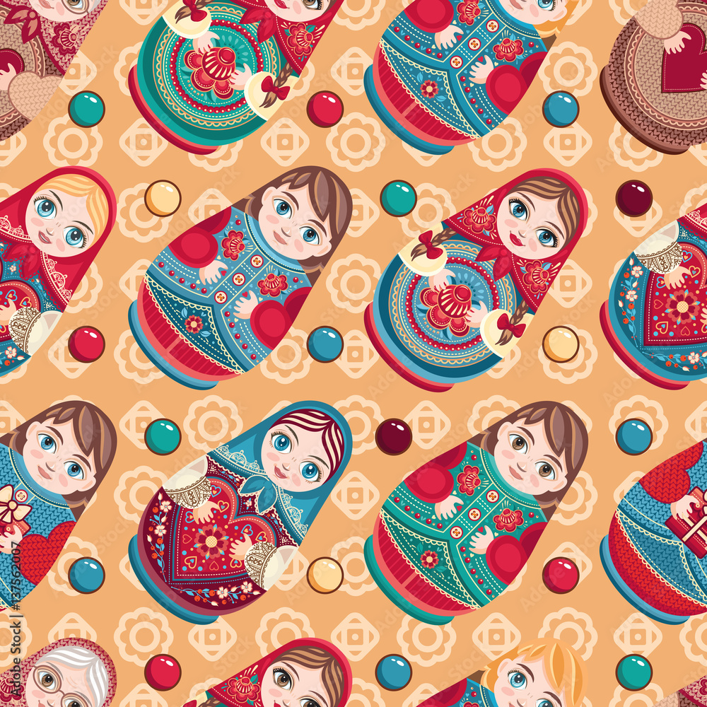 Matryoshka. Babushka doll. Seamless pattern. Colorful image Matryoshka. Babushka doll. Seamless pattern. Colorful image