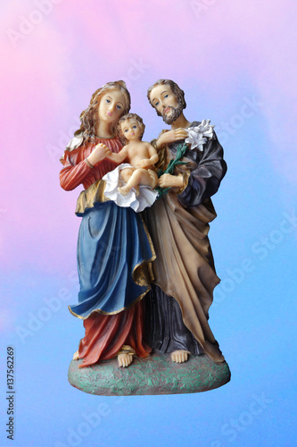 The Holy Family consists of the Child Jesus, the Virgin Mary, and Saint Joseph. Veneration of the Holy Family was formally begun in the 17th century by Saint François de Laval