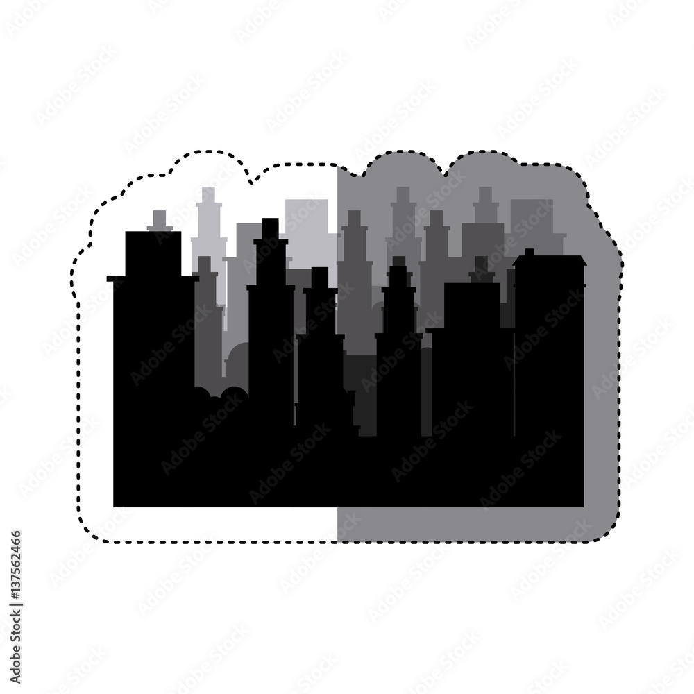 sticker frame silhouette cityscape scene night time vector illustration