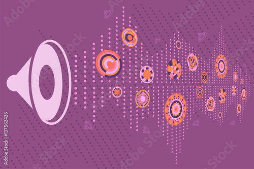 Speaker with sound graphic and music disc as various circle design.