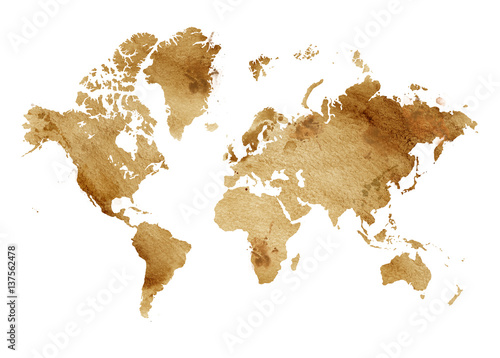 Canvastavla Illustrated map of the world with a isolated background