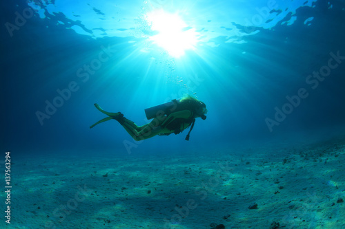 Silhouette of scuba diver