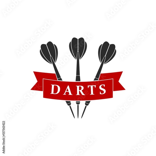 Darts label sports emblem and symbol isolated on white background. Darts arrows icon. Vector Illustration