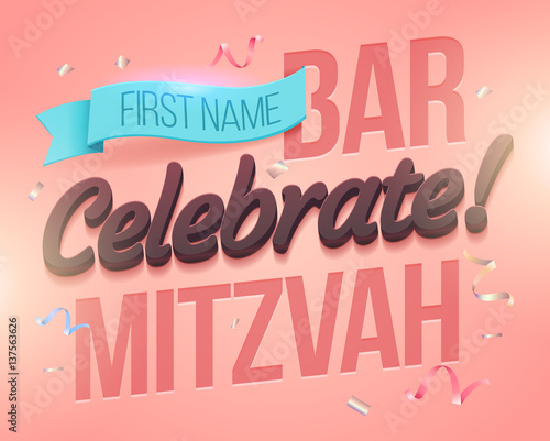 Bat Mitzvah Invitation Card. For "Mazel Tov!" invitation design and greeting card in vector. Congratulations card