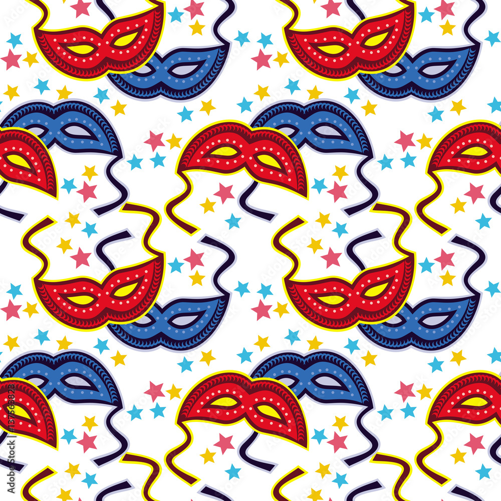 Seamless pattern with carnival masks. Raster clip art. Seamless pattern with carnival masks. Raster clip art.